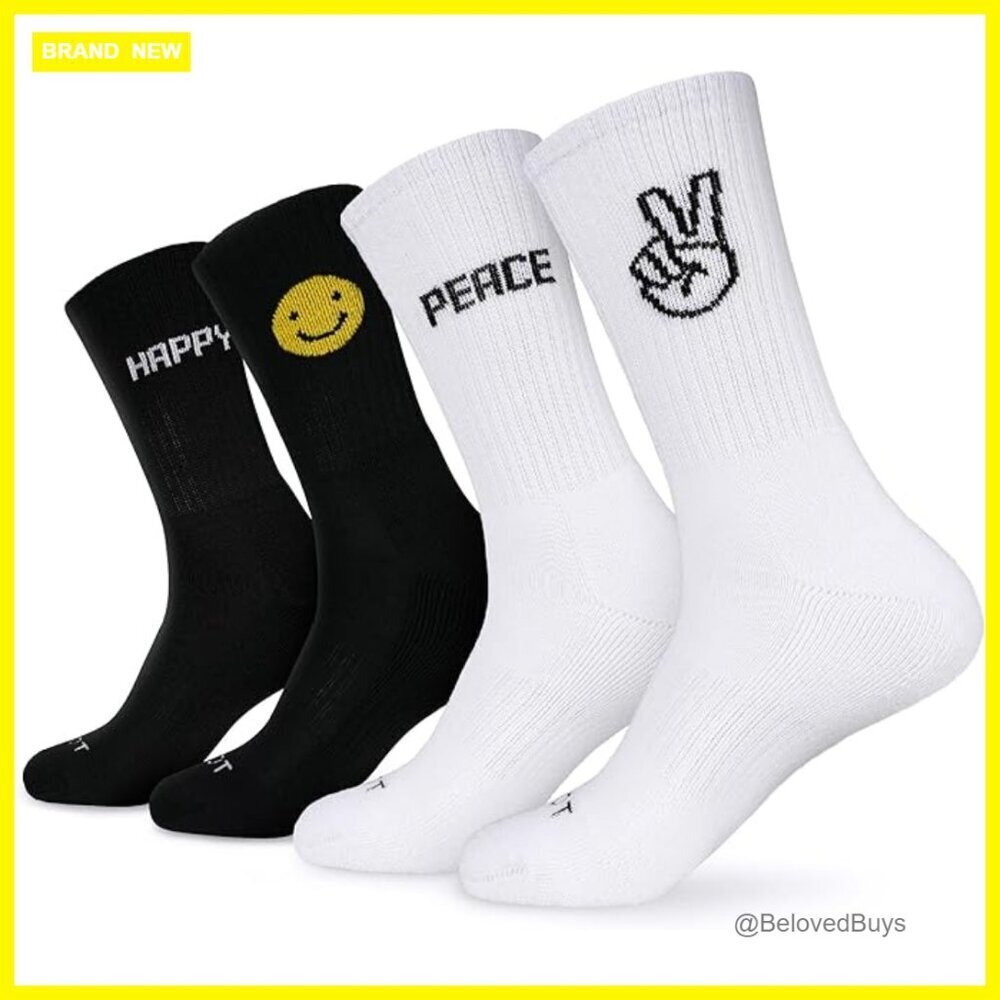 4 Pairs Athletic Crew Socks with Cushioned Arch Support for Running